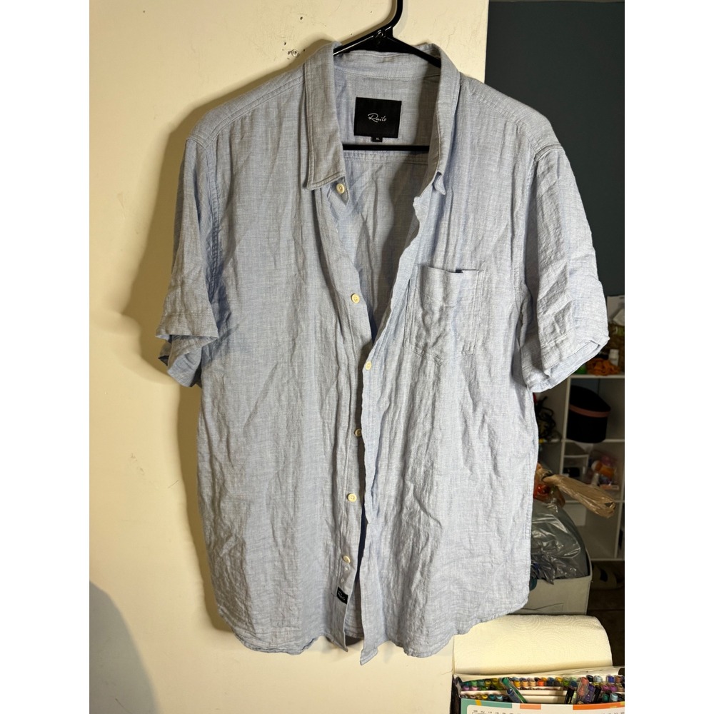 Rails Mens XL Short Sleeve Button Down Shirt Light Blue Linen Casual